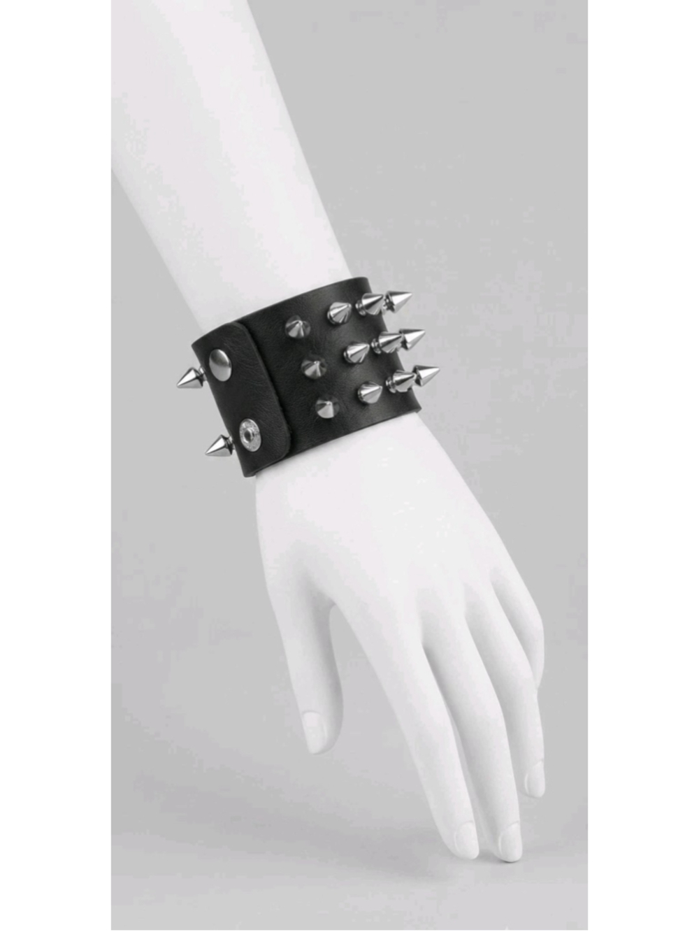 Gothic Punk Black Leather Wide Triple Row Spike Studded Bracelet Cuff Rock Jewel